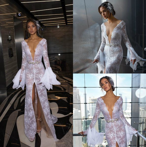 

2019 dimitrius dalia mermaid свадебные платья свадебные платья robe de mariée с длинным рукавом и v-образным вырезом с полным кружевом сваде, White