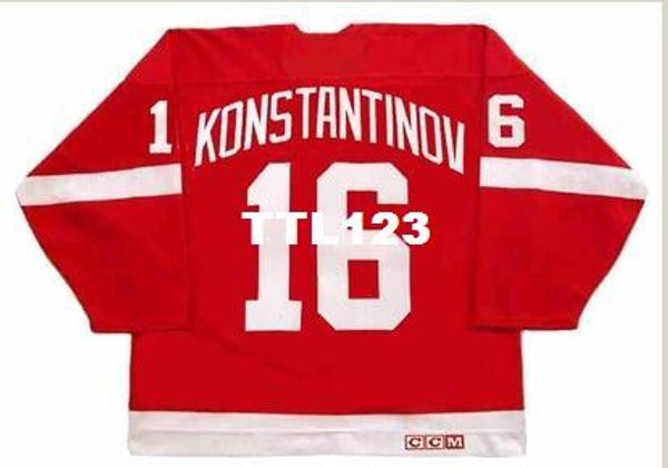 

мужчины #16 владимир константинов детройт red wings старинные хоккей джерси или обычай любое имя или номер ретро джерси, Black;red