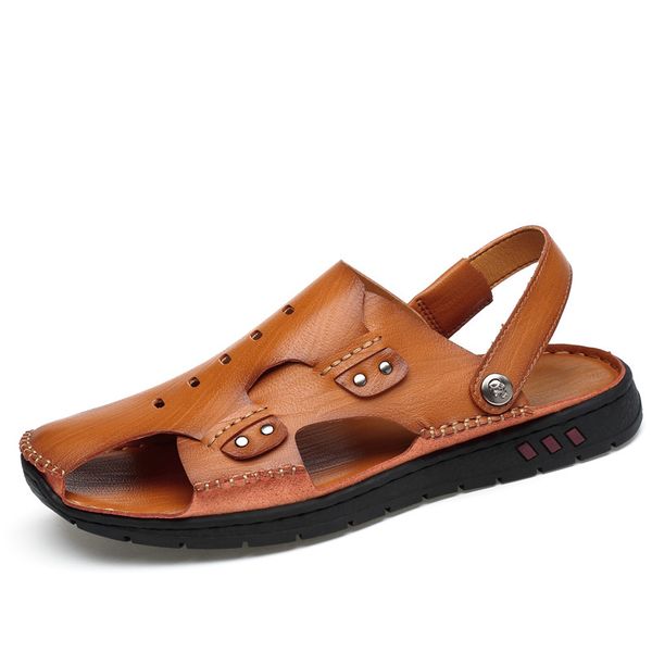 

genuine leather men sandals summer sandals men nice new, Black