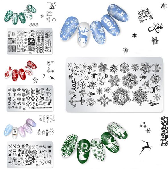 

1pc christmas nail art stamping kit plate 6*12cm manicure holiday collection reindeer santa snowflake template, White