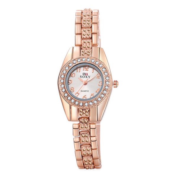 

soxy luxury rhinestone bracelet watch women watches fashion rose gold watch full steel ladies watch hour clock, Slivery;brown