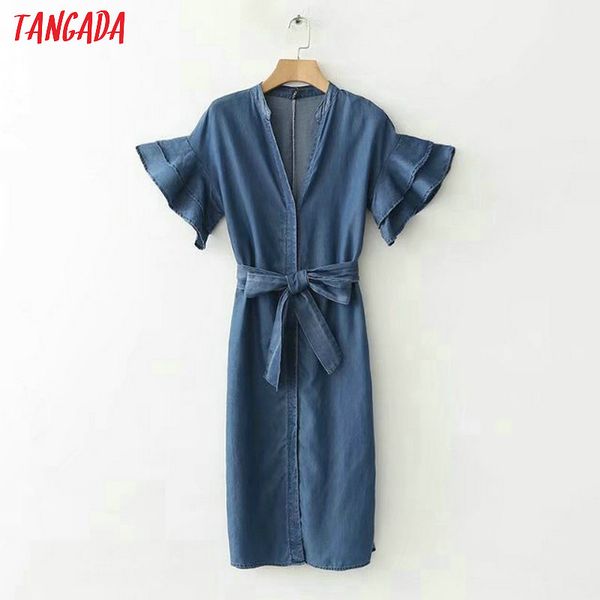 

tangada embroidery denim dress women vintage summer jeans dress buerfly sleeve sashes dresses casual vestidos female xd196, White;black