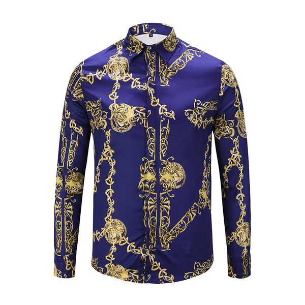 

2018 men's fashion Italy designers fashion novelty autumn men's Lapel printing Medusa casual long sleeve high quality Paul shirt.