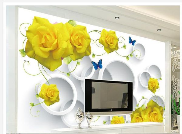 

p wallpaper 3d stereoscopic simple and stylish 3d stereo yellow rose tv background wall wall mural wall paper painting