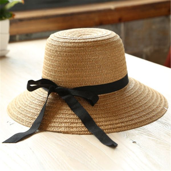 

the new 2016 miss xia ji sun hat fashion bow visor beach hat female travel market tanning collapsible sun straw, Blue;gray
