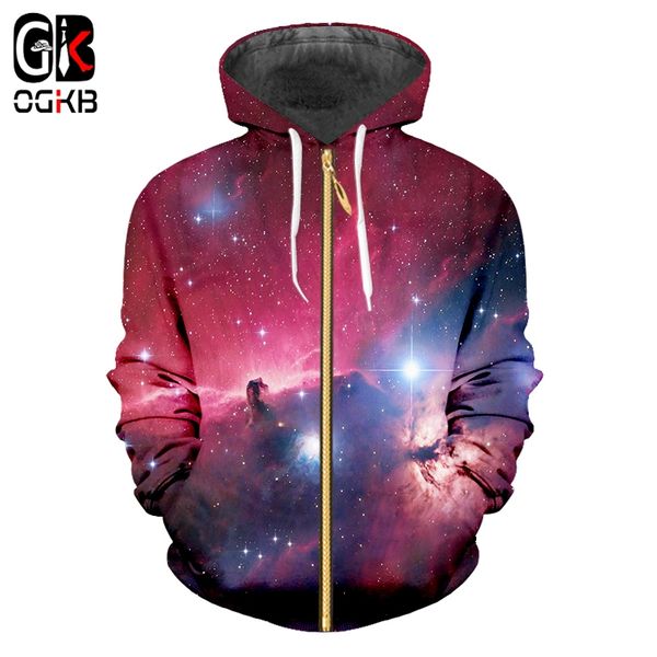 

ogkb 3d red galaxy hooded sweatshirts 3d print space hoodies casual winter fall zip-up jacket outwears cardigan dropship, Black