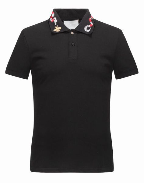 

New 2019 gg ummer men brand de igner polo hirt fa hion embroidery bee nake polo male ca ual hort leeve top turn down collar polo, White;black