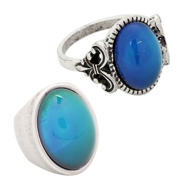 

antique silver plated mood womens favorite color change ring jewelry rs008-024 2pcs/set, Golden;silver