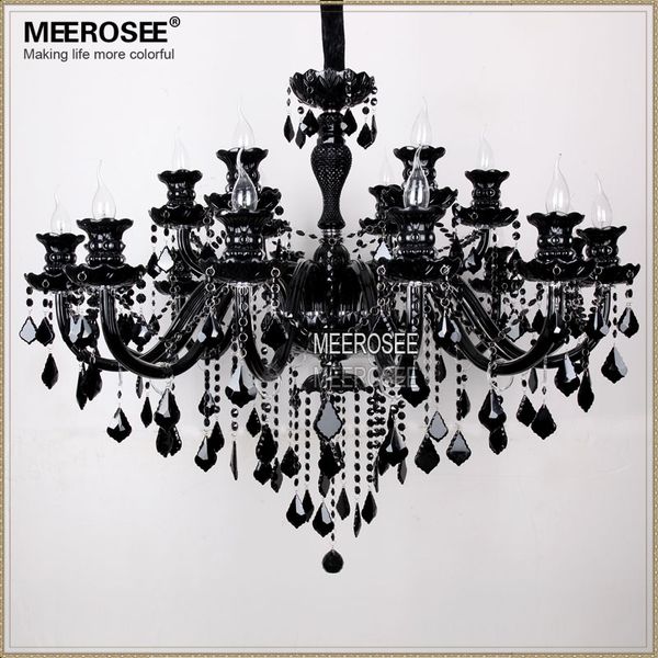 

luxury large black glass chandelier light premium quality crystal lustres lamp for pendant with 18 arms md1003