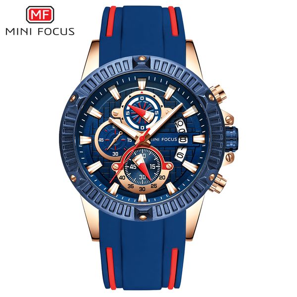 

mini focus men's chronograph analog quartz watch waterproof silicone rubber strap sport wristwatch men clock relogio masculino, Slivery;brown