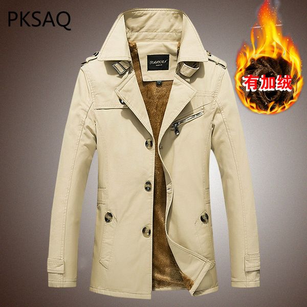 

new men winter trench coat men's plush warm long jacket winter clothes fashion full cotton england style stand thick clothing, Tan;black