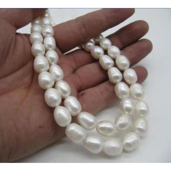 

2 row design 13-14mm white baroque natural south sea pearl necklace 17-18, Silver