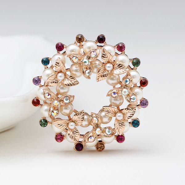 

classic elegant rhinestone pearl round flower brooches women pins for banquet wedding fashion corsage, Gray