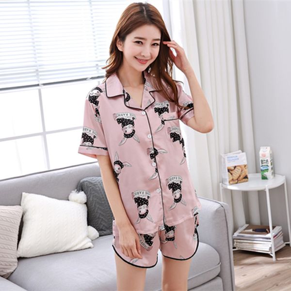 

misi cartoon pajamas cute nighty silk fashion home suit lovely casual home service sleepwear short sleeve clothes women, Blue;gray