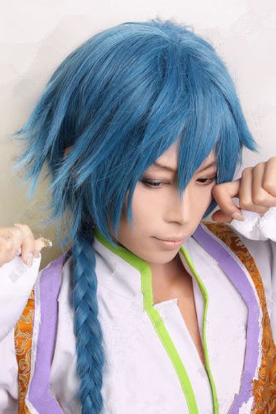 

ly & cs sale dance party cosplays>>>japan anime magi aladdin blue cosplay wig with 100cm braid, Black;brown
