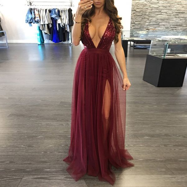 

sequined stitching chiffon dress long dress suspender deep v backless popular womens evening dress, White;black
