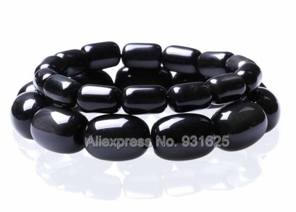 

beautiful natural big rcylinder obsidian beads pretty obsidian beads stretch elastic bracelet fashion jewelry for woman man, Black
