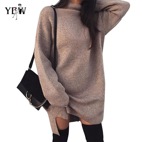 

new european and american casual large size loose knit high collar split dress female, White;black