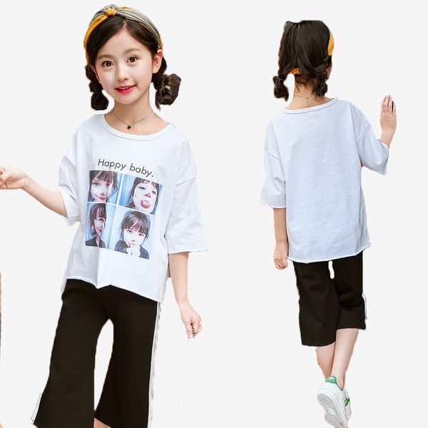 

5-13y children clothing sets for girls outfits cotton cartoon girls kids sports suits tracksuits casual sportswear twinsets, White
