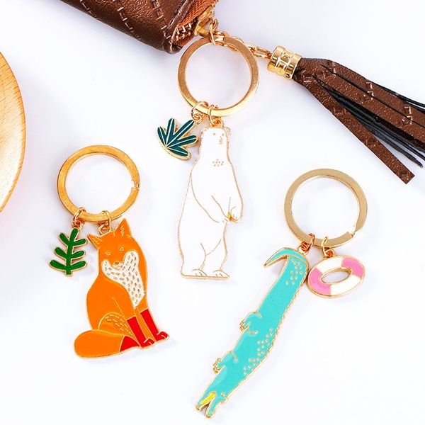 

2018 korean cute animals plants key ring polar bear fox cat metal keychain cartoon pendant bag charm gifts support fba drop shipping g783r, Silver