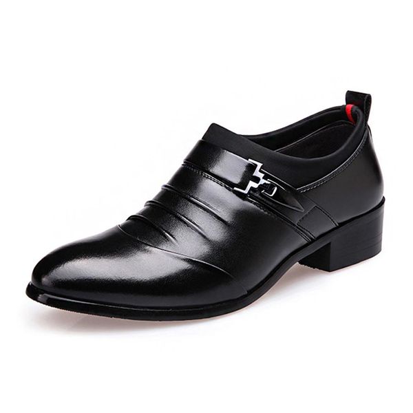 

2018 men dress shoes brown wedding shoes spring winter pointed toe flat business british slip-on office big size 38-48, Black