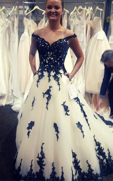 

black adn white a-line gothic wedding dress cap sleeves short train jewel neck women vintage non white non traditional bridal gown
