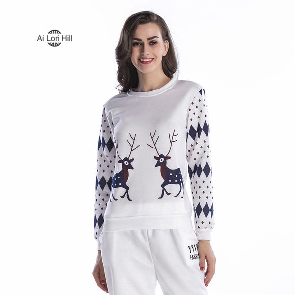 

christmas elk hoodie print diamond plaid dot print o-neck long sleeve casual pullover sweatshirt rave festival clothing, Black