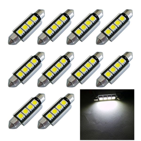 

10pcs 42mm c5w 4 md 5050 led canbus no error car interior festoon dome light auto reading lamps bulb white 12v