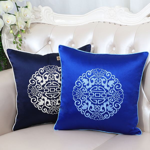

luxury vintage fine embroidered pillow cover sofa chair cushion cover decorative chinese style high end silk satin pillow case