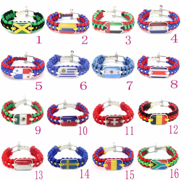 

2018 world cup soccer national flag charms bracelet bangles fans zinc alloy handmade cord wristband 51 styles factory price ing