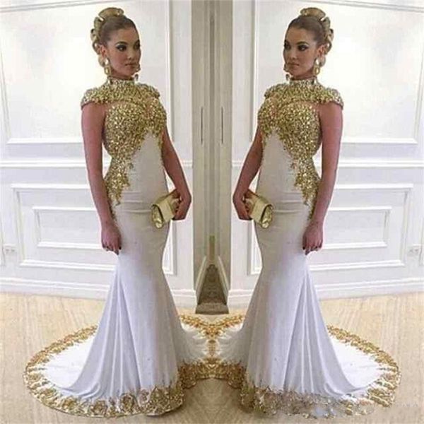 

vestidos arabic mermaid evening dresses 2018 dubai high neck cap sleeves gold lace appliques beads plus size formal party dress prom gowns, Black;red