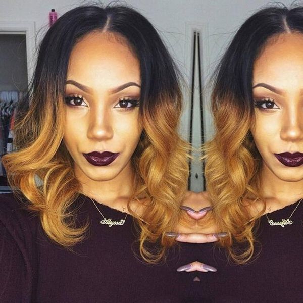 

loose body wave 2t#1b/30 ombre wig bleached knots peruvian virgin lace front wigs pre plucked glueless full lace human hair wigs, Black;brown