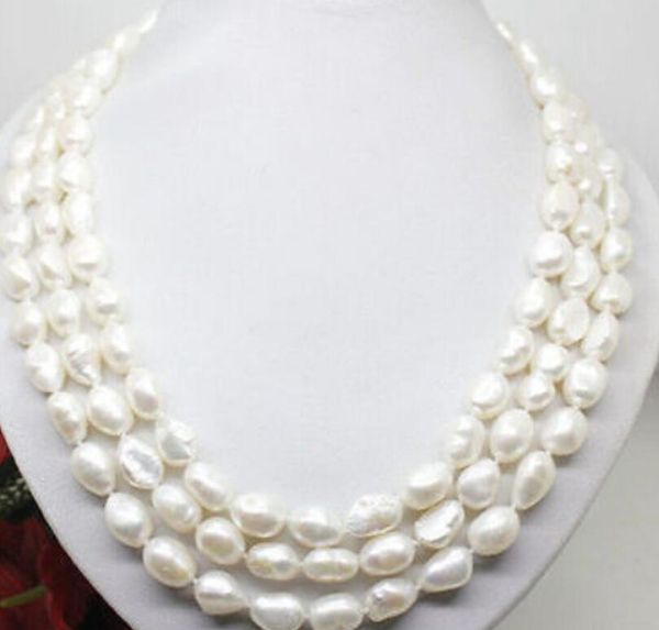 

>>>>100 inch white pearl long necklace big baroque beads 8-9mm, Silver