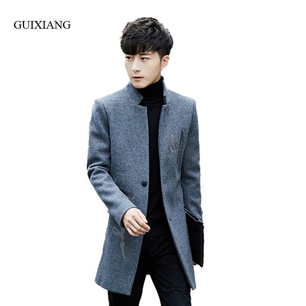 

2017 new arrival autumn and winter style men boutique trench coat business casual single breasted solid wollen coat size -3xl, Tan;black