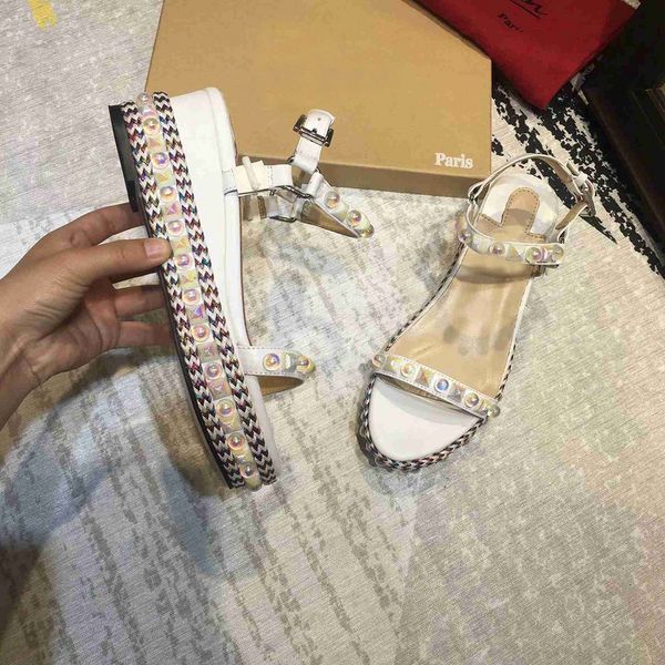 

original box] new arrival women red bottom sandals rivet pearl high heel summer wedding real leather sandals shoes size 35-39, Black