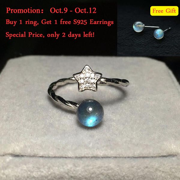 

ruifan real 925 sterling silver adjustable natural labradorite ring for women blue light moonlight stone fine jewelry yri019, Golden;silver