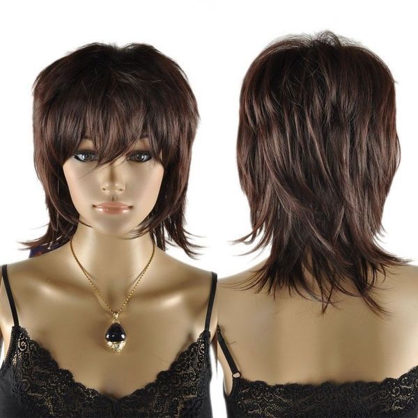 

fashionable brown medium short women's hair wig, Black;brown