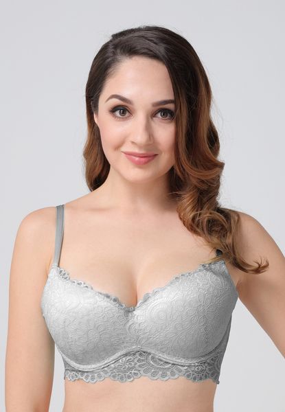 

fashion plus size underwear lace push up bra fat women padded bra gray america, Red;black
