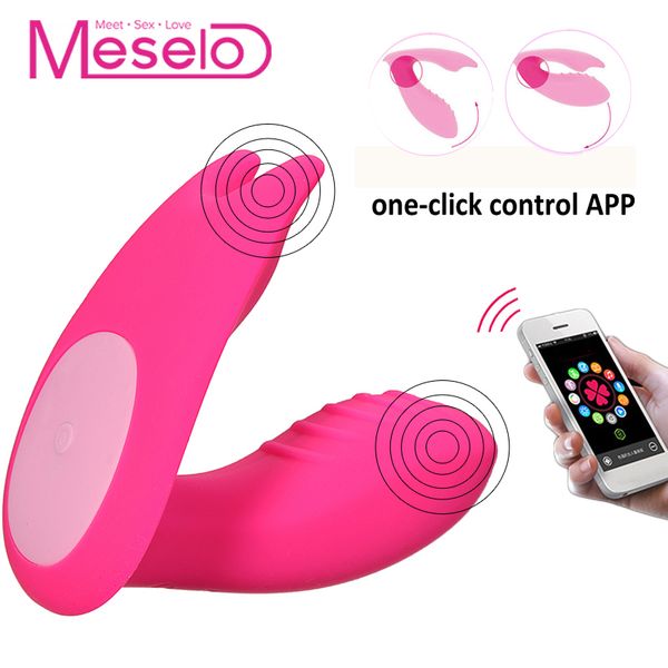 Meselo Wearable Vibrador Telefone App Controle Remoto 7 Velocidade Dupla Cabeça Brinquedos Sexuais Para A Mulher Clitorial G-spot Vagina Dildo Vibradores Y18102906