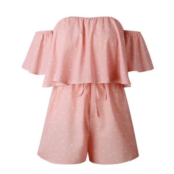 

Women Jumpsuit Summer Off Shoulder Short Sleeve Playsuit Hot Sale Causal with Belt Sexy Strapless Romper