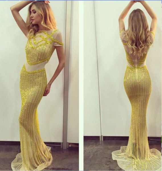 

evening dress yousef aljasmi kim kardashian cap sleeve oneck beaded crystal mermaid long dress almoda gianninaazar zuhlair murad 0027, Black;pink