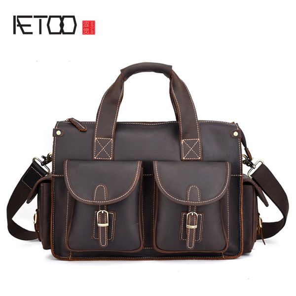 

aetoo crazy horse leather one shoulder slung bag difference package new crazy horse leather men's briefcase retro laptop