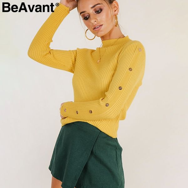 

beavant rivet button long sleeve knitted sweater 2018 o neck tricot winter sweaters jumper female casual pullover pull femme, White;black