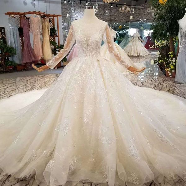 

роскошный прозрачный свадебное платье новая иллюзия о-образным вырезом поэт длинные рукава зашнуровать обратно красоты свадебное платье с дл, White