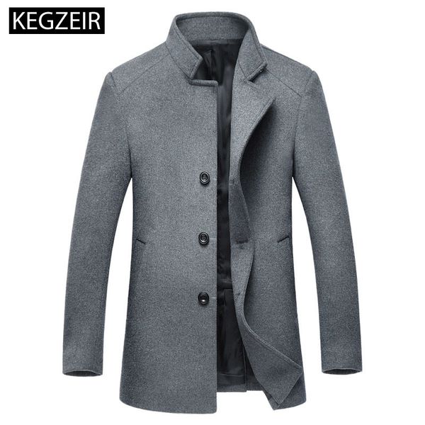 

kegzeir 2018 casual mens wool coat long fashion men overcoat slim winter jacket men's coat brand clothing abrigo de lana hombre, Black