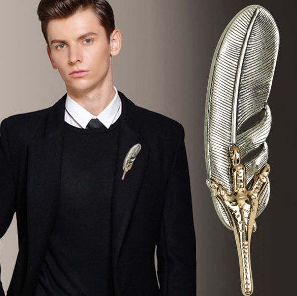 

fashion personality white silver eagle claw feather couple badge suit brooches pins for man woman acessories wholesalelry drop shipping, Gray