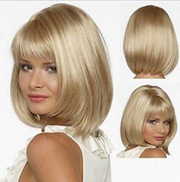 

straight fashion light blonde short synthetic wig with for women hair, Black;brown