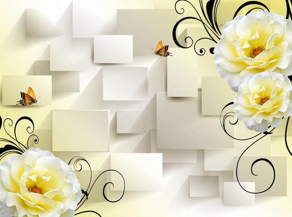 Özel 3d Fotoğraf Duvar kağıdı Orijinal 3D katı duvar boyama sarı çiçek asma TV arka plan duvar Duvar Kağıdı Duvar Boyama Oturma Odası Için