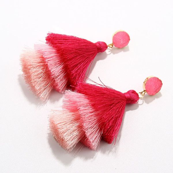 

18 colors handmade fashion long colorful tassels earrings three layers fringed stud colors match length 91mm wholesale melody2041, Silver