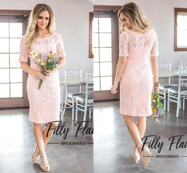 

2018 New Simple Country Style Full Lace A Line Bridesmaid Dresses Elegant Crew Neck Half Sleeves Zipper Back Maid of Honor Gowns